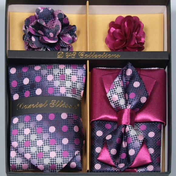 Daniel Ellissa Purple Silver Bow & Neck Tie 6 Set